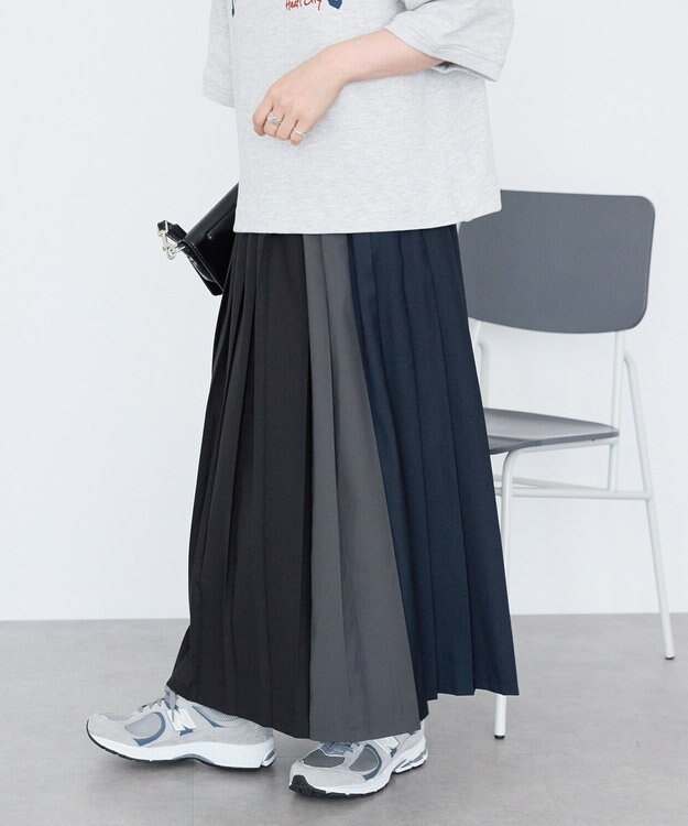 AMERICAN HOLIC 【選べる丈】ブロッキングプリーツスカート Black