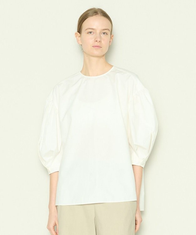 JOSEPH 【洗える】コットンシルク　ラウンドネックブラウス Ivory