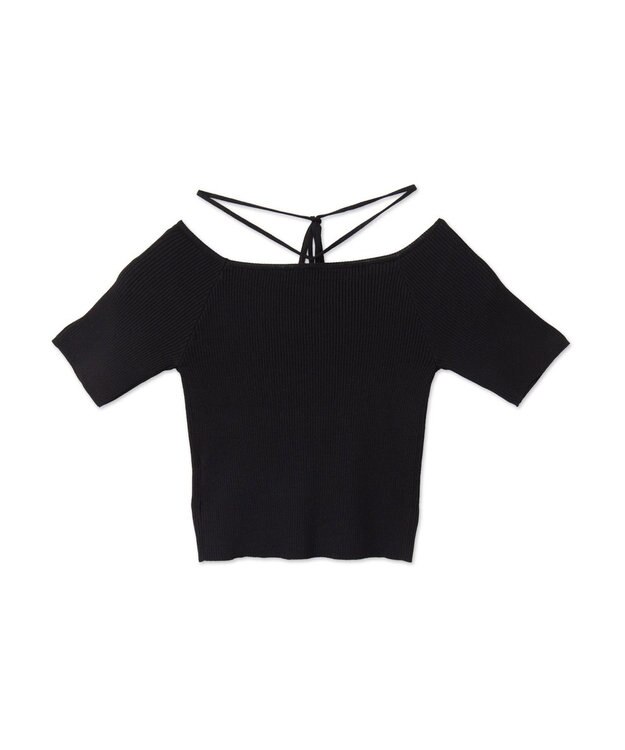 WEGO チョーカーリボン付きオフショルニット ブラック