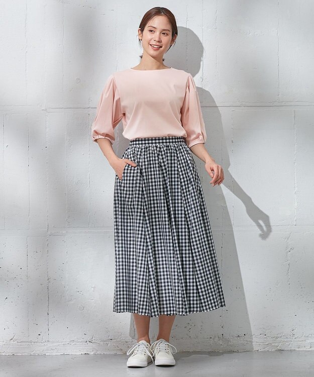 ANY 【WEB限定・接触冷感】シルケットスムース ギャザーパフスリーブトップス ピンク