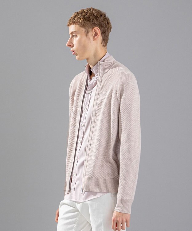 JOSEPH HOMME シルクバルキーハニカム　ジップアップニット ローズ系