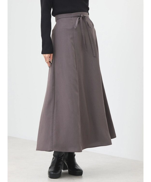 earth music&ecology リボンフレアスカート Charcoal Gray