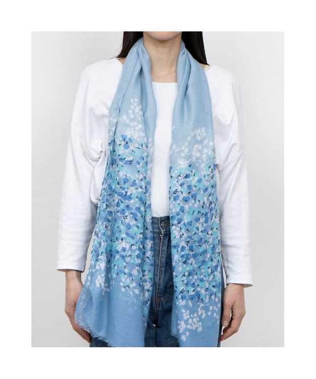 UNBILLION カシュネ cache nez / フラワーボーダー柄プリントストール ブルー