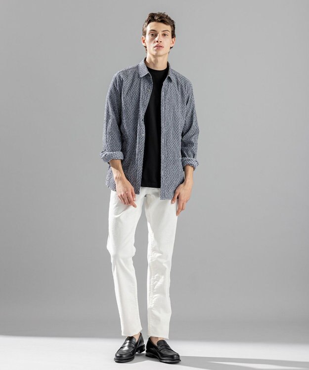 JOSEPH HOMME トライジャガード ストライプ ストレッチ レギュラーカラーシャツ ブラック系1