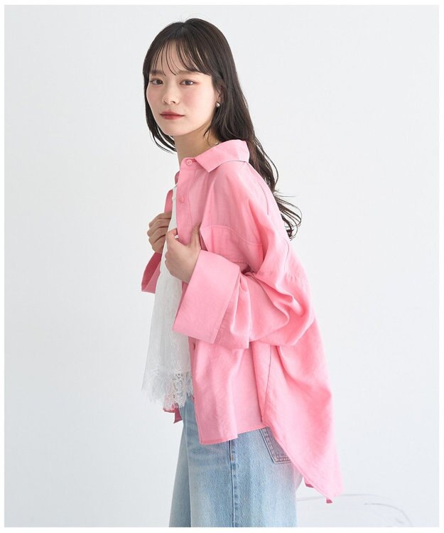 earth music&ecology Ｗポケットシャツ Pink