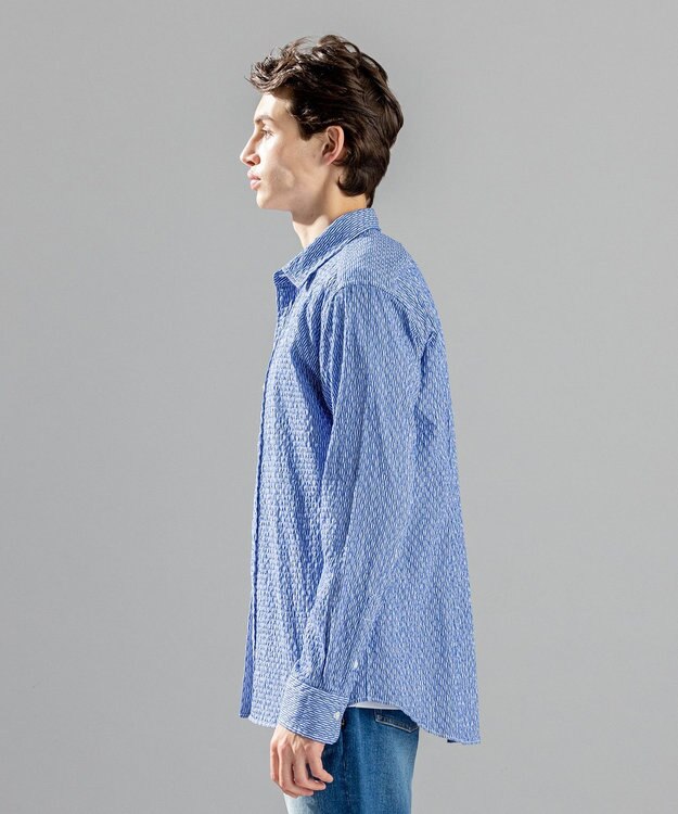 JOSEPH HOMME トライジャガード ストライプ ストレッチ レギュラーカラーシャツ ネイビー系1