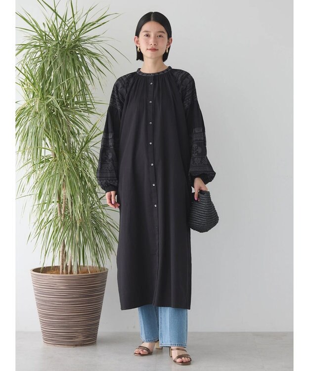 AMERICAN HOLIC インドコットン袖刺繍ワンピース Black