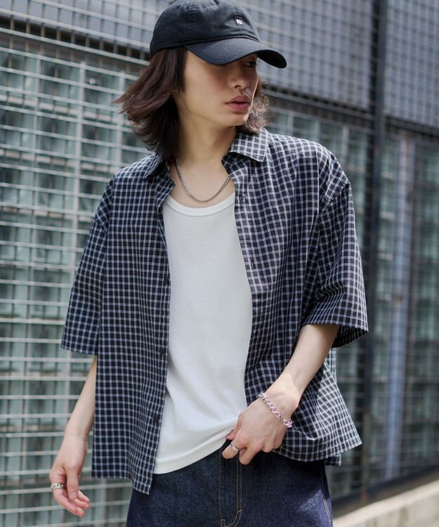 WEGO 【ユニセックス着用ITEM/MLサイズ展開】ミニチェックシャツ（SS） ブラックチェック1