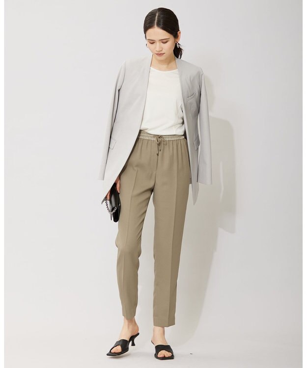 ICB 【接触冷感・UVケア・速乾・洗える】FluidBackSatin ドロストパンツ オリーブ系