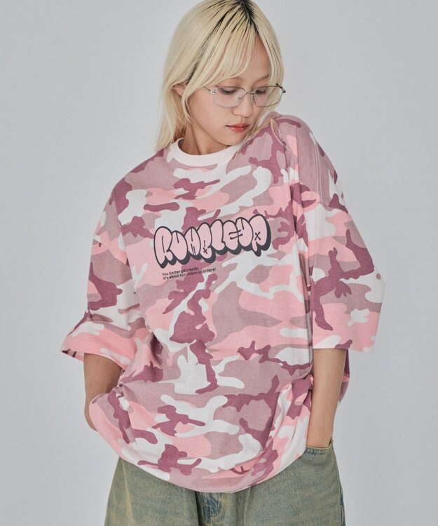 WEGO 【ユニセックス着用ITEM/MLサイズ展開】カモフラグラフィックT（SS） ピンク