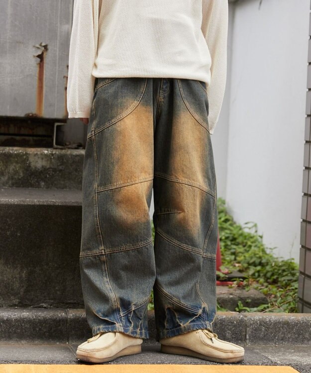 WEGO スーパービッグバレルレッグデニムパンツ デニム中濃加工色