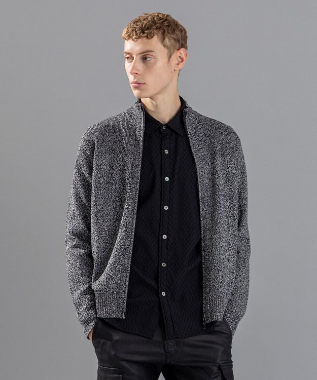 JOSEPH HOMME シルクバルキーハニカム　ジップアップニット ブラック系