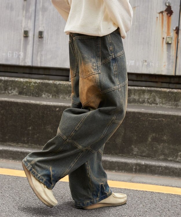 WEGO スーパービッグバレルレッグデニムパンツ デニム中濃加工色