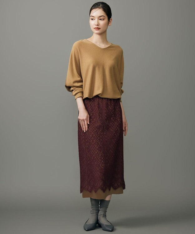 自由区 L 【カタログ掲載】ファインウールカシミヤドルマンシルエット ニット キャメル系