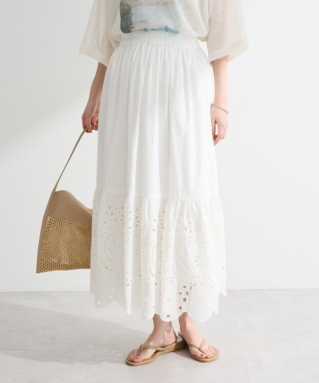 Green Parks ペチ付スカラップ刺しゅうスカート Off White