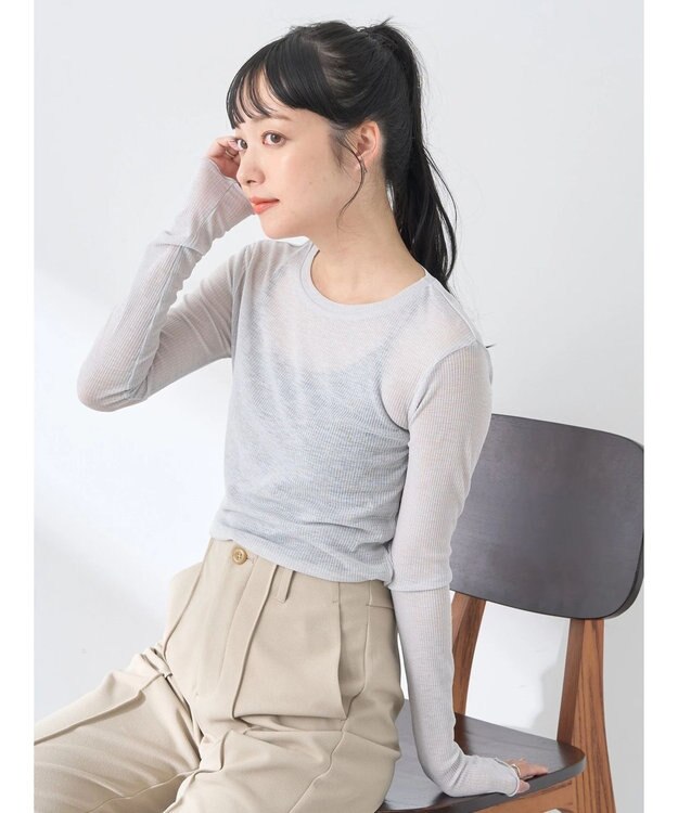 earth music&ecology シアーリブロゴ刺繍プルオーバー Light Gray