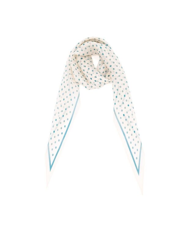 Marca ＜洗えるシルク＞ドット 菱形スカーフ Marcaオリジナル ウォッシャブルシルクローン オフホワイト×ブルーグリーン