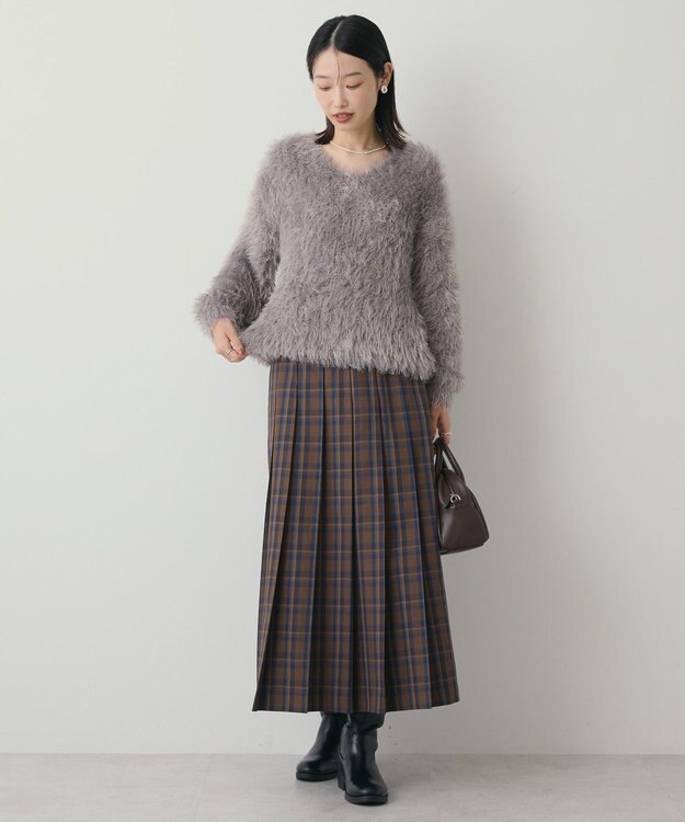 AMERICAN HOLIC Vネックシャギーニットプルオーバー Gray Beige