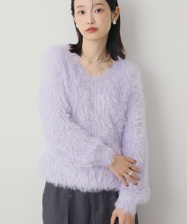 AMERICAN HOLIC Vネックシャギーニットプルオーバー ライラック