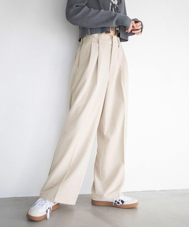 WEGO 【ユニセックス着用ITEM/SMLサイズ展開】バギースラックス ライトベージュ