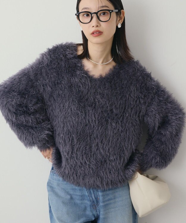 AMERICAN HOLIC Vネックシャギーニットプルオーバー Charcoal Gray