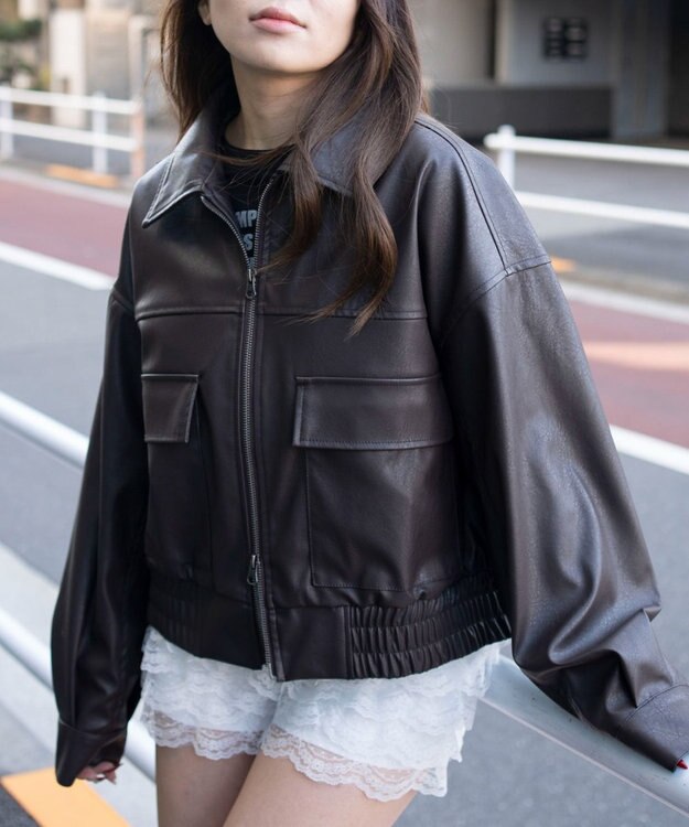 WEGO PUショートジャケット ブラウン