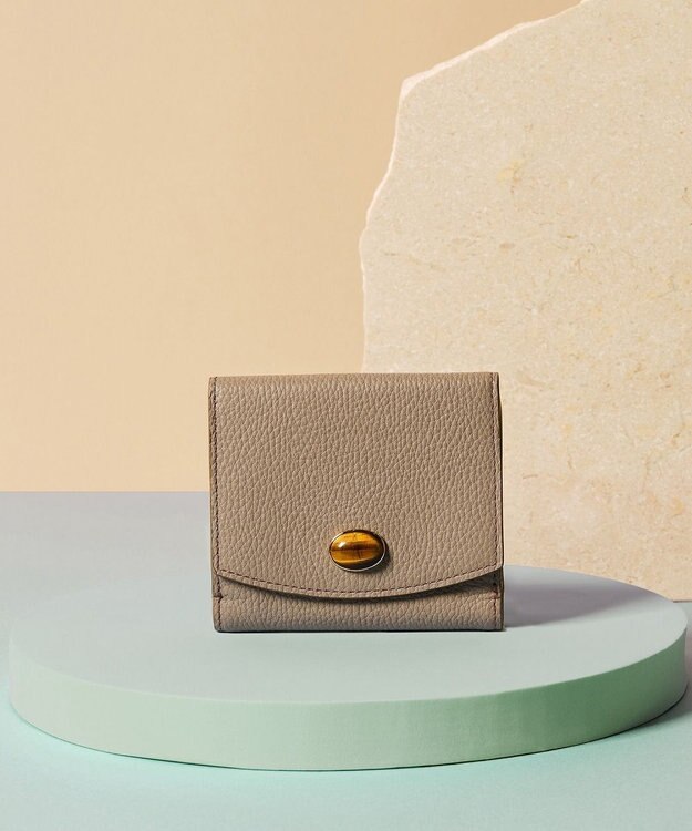 TOPKAPI 【TOPKAPI】gemdrops ジェムドロップ ミニエンボスレザー 天然石 二つ折り 財布 ミディアムグレー