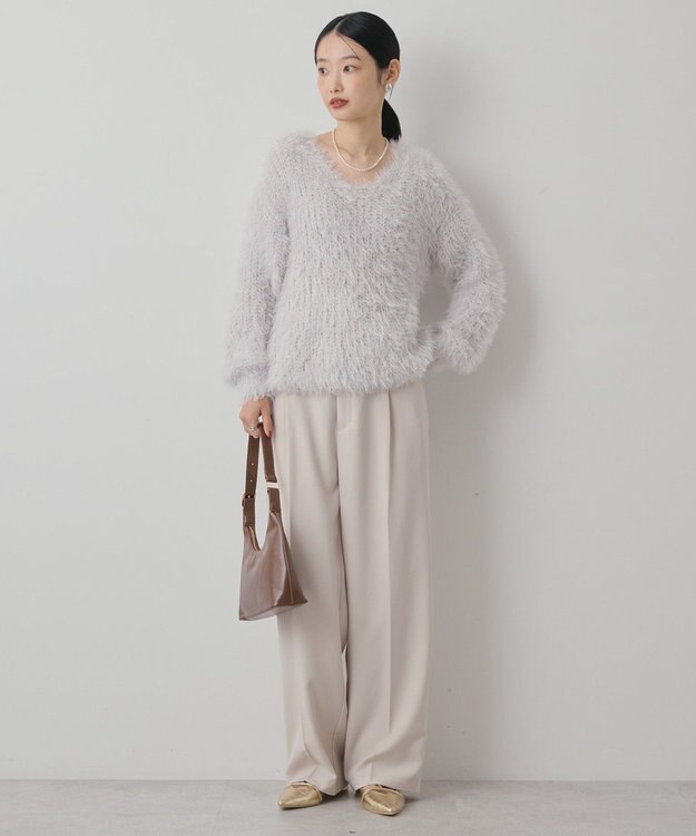 AMERICAN HOLIC Vネックシャギーニットプルオーバー Light Gray