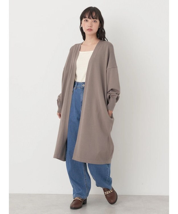 earth music&ecology ニュアンスロングカーディガン Gray Beige