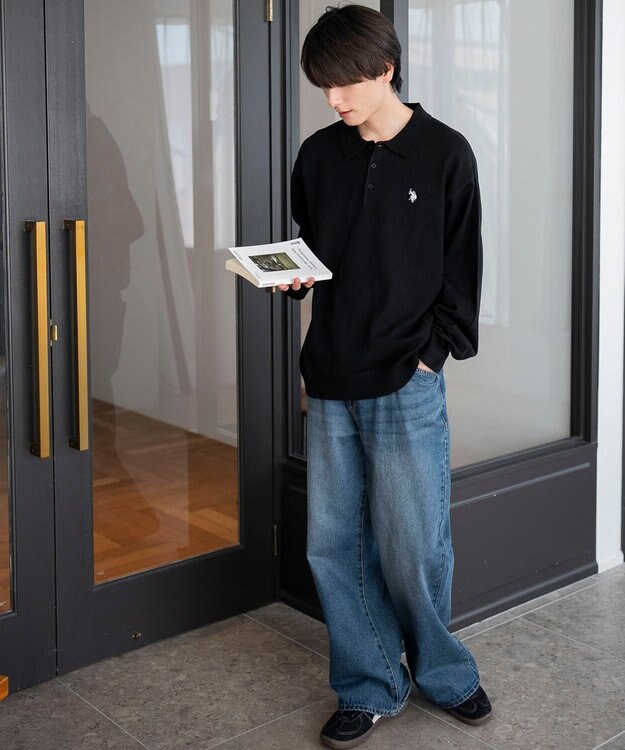 WEGO 【25年秋冬新作/ユニセックス着用ITEM/MLサイズ展開】別注USPOLOニットポロ ブラック