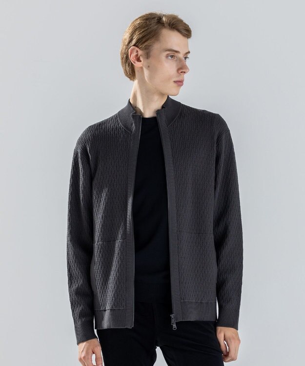 JOSEPH HOMME 【新柄】 ヴィスコースリンクス　ハイネックジップアップカーディガン グレー系