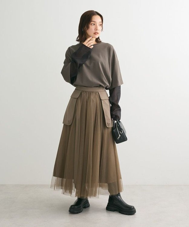 Green Parks ・ｆｕｒｒｙ　ｒａｔｅ　チュールワークポケットスカート Mocha