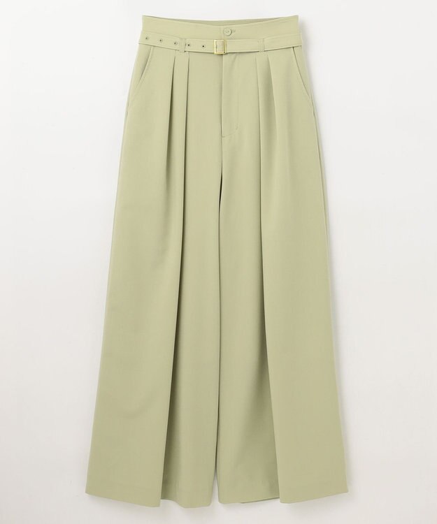 GRACE CONTINENTAL ツータックベルトワイドパンツ ライトグリーン