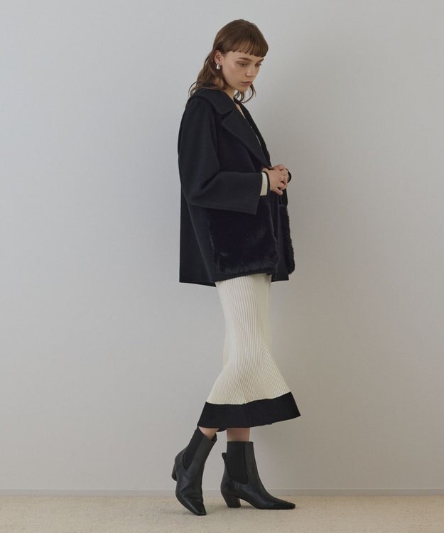 GRACE CONTINENTAL ファーポケットピーコート ブラック