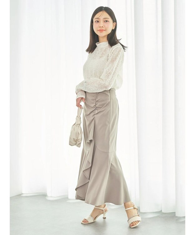 earth music&ecology 切り替えラッフルスカート Gray Beige