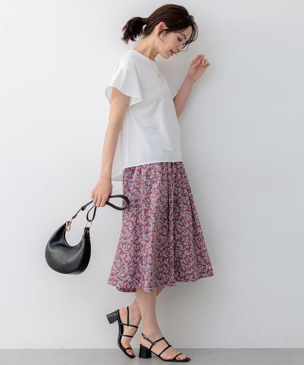 組曲 【WEB限定】プレーティング天竺フリルスリーブ Tシャツ アイボリー系