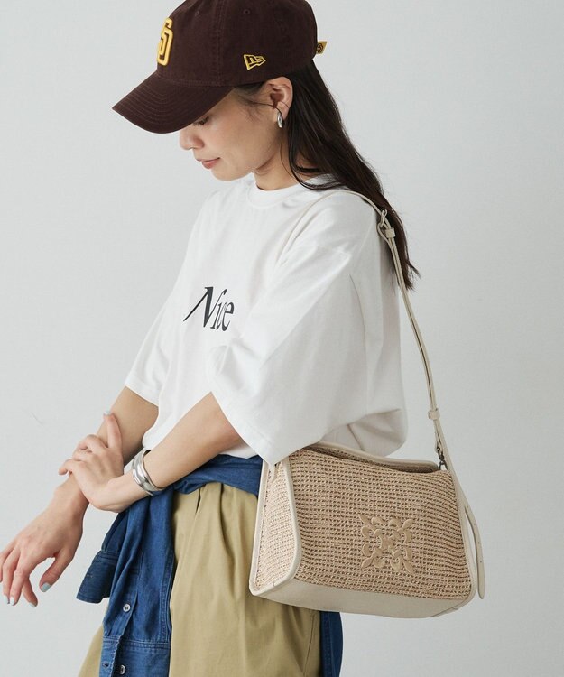russet ナイロンラフィアショルダーバッグ(CE-1713) Ivory