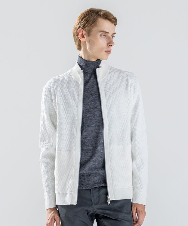 JOSEPH HOMME 【新柄】 ヴィスコースリンクス　ハイネックジップアップカーディガン ホワイト系