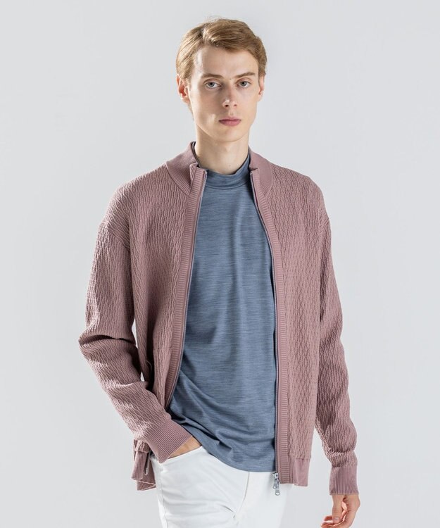 JOSEPH HOMME 【新柄】 ヴィスコースリンクス　ハイネックジップアップカーディガン ピンク系