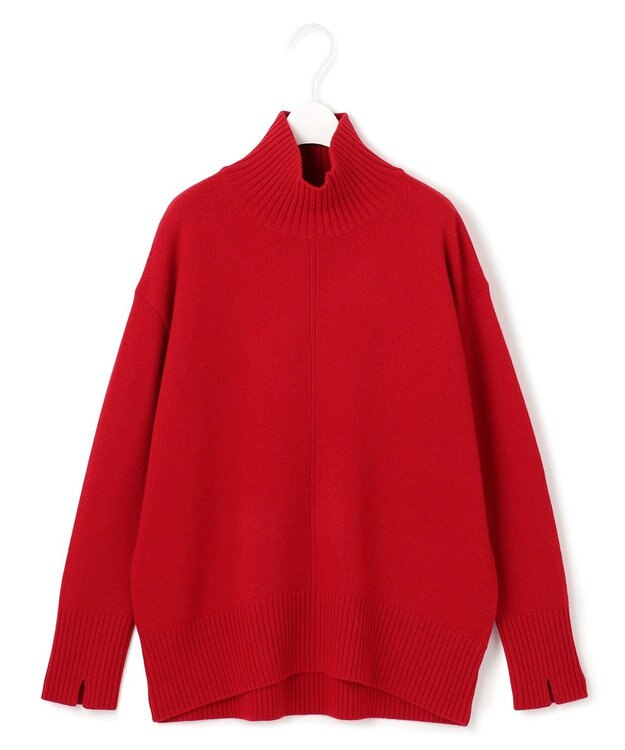 ICB 【洗える】ソフトカシミヤミックス ハイネックニット ディープレッド系