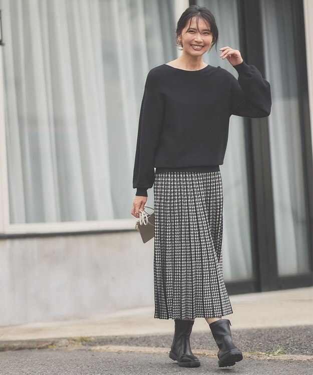 ANY L 【ウエストゴム/洗濯機可能】ハンドトゥースセットアップ ブラック×オフ