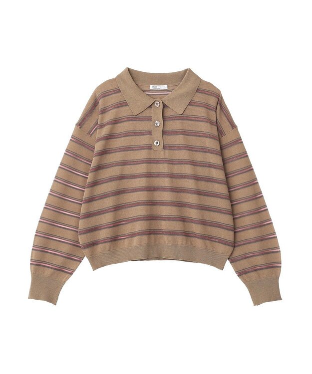 CRAFT STANDARD BOUTIQUE シアーボーダーポロ衿ニットプルオーバー Beige