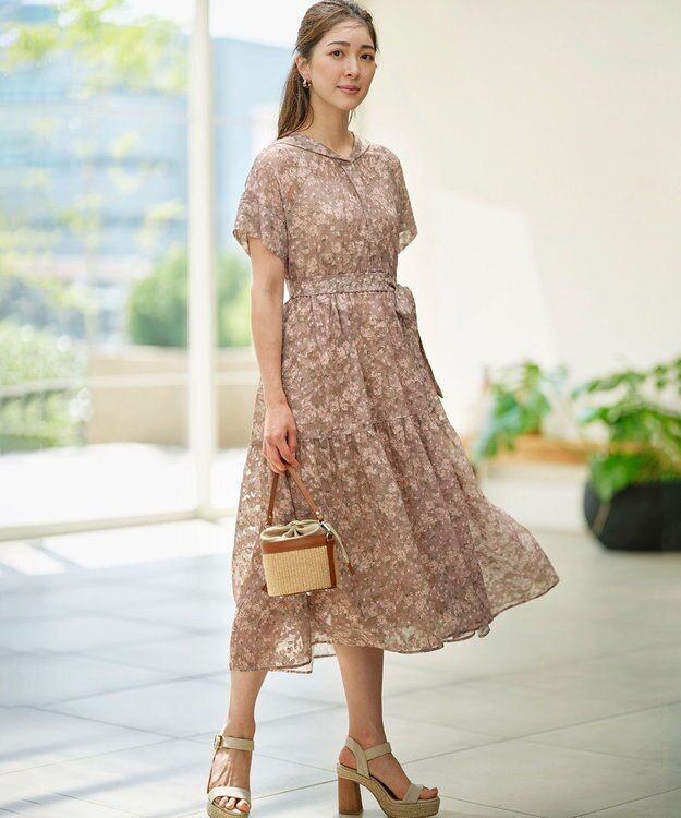 組曲 S 【WEB限定】フラワーボーダージャガードプリント ワンピース アプリコットベージュ系5