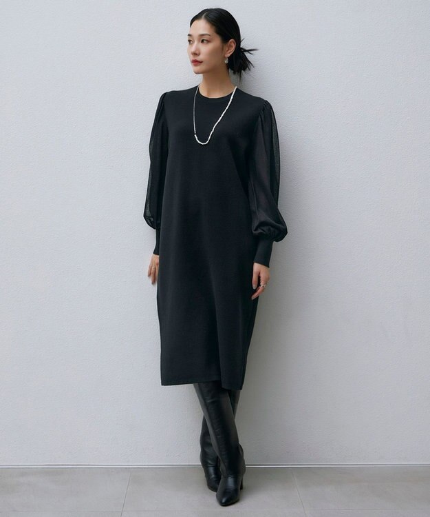 ICB L 【洗える】ウールブレンドスムース ニットワンピース ブラック系