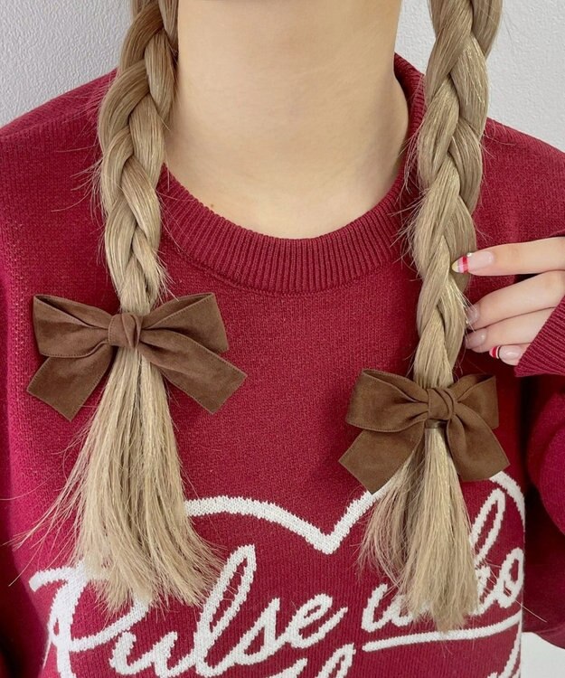 WEGO LベロアBIGリボンクリップ ブラウン