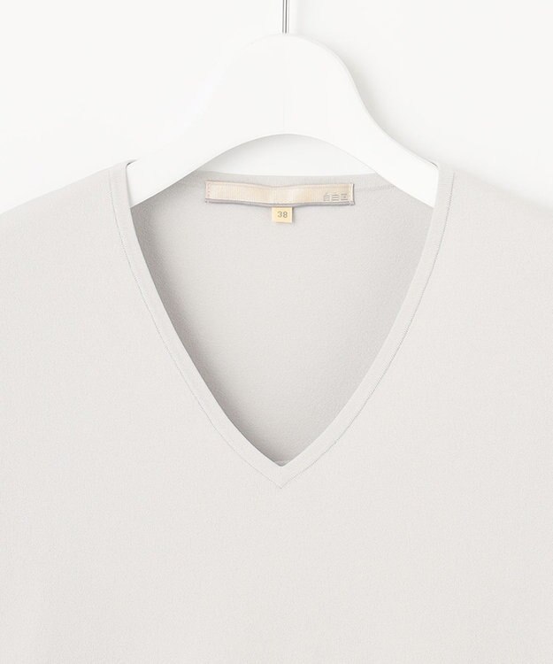 自由区 【洗える】クレープストレッチ バックレース ニット ライトグレー系