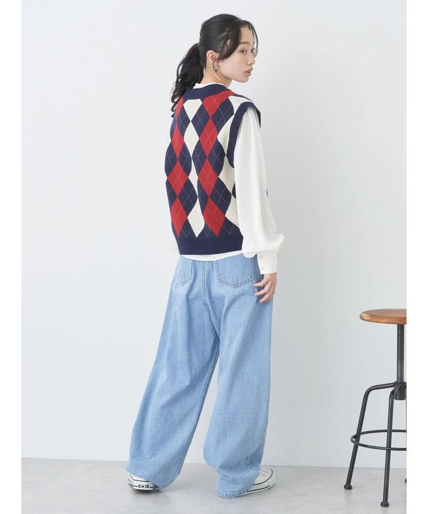 earth music&ecology アーガイルニットベスト Navy