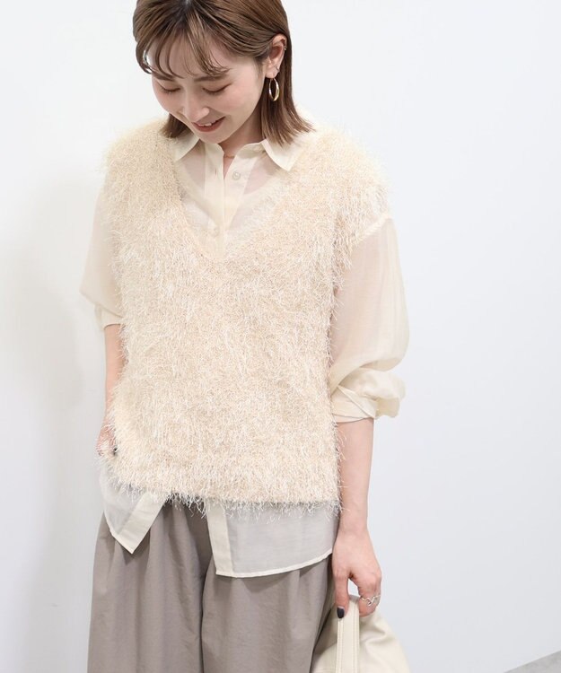 AMERICAN HOLIC 選べる丈２サイズ前後２ｗａｙシャギーベスト Ivory