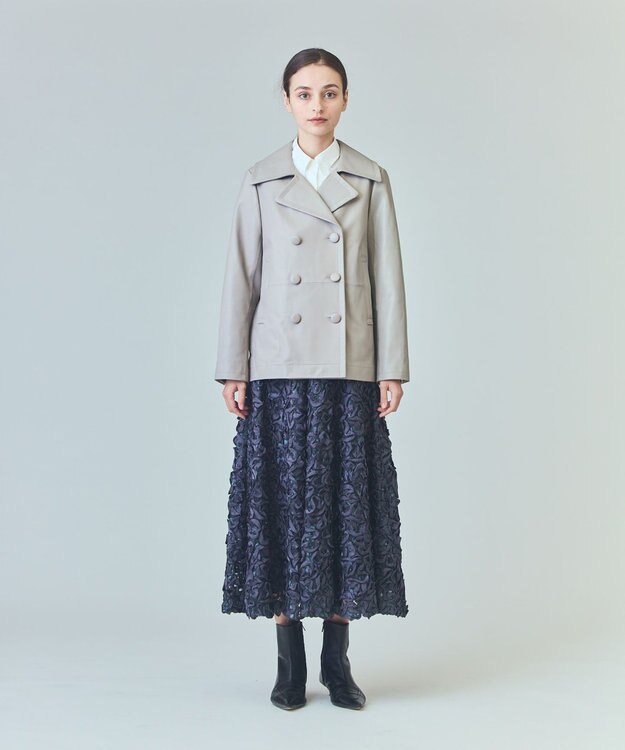 GRACE CONTINENTAL ラムレザーＰコート グレー