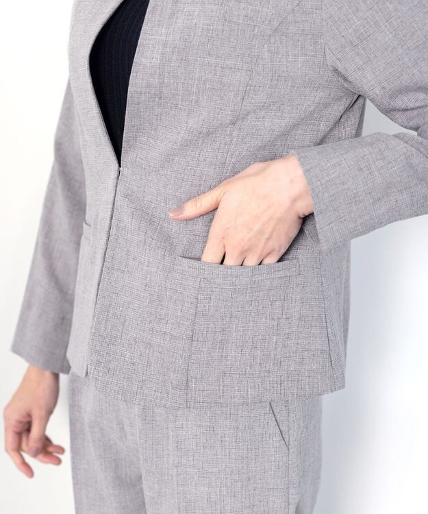 Tiaclasse L 【新色追加・洗える】麻調薄地キーネックジャケット グレー